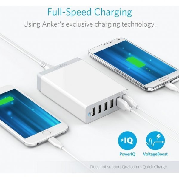 Зарядний пристрій Anker PowerPort 6 - 60W 6-port USB Power IQ V3 (White) (A2123L22)