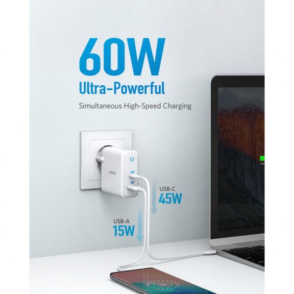 Зарядний пристрій Anker PowerPort+ Atom III 45W USB-C+15W USB-A (White) (A2322G21)