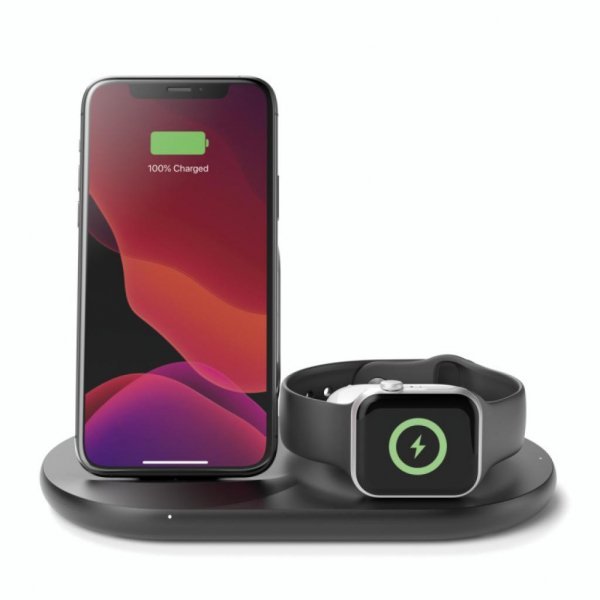 Зарядний пристрій Belkin 3-in-1 Wireless Pad/Stand/Apple Watch, black (WIZ001VFBK)