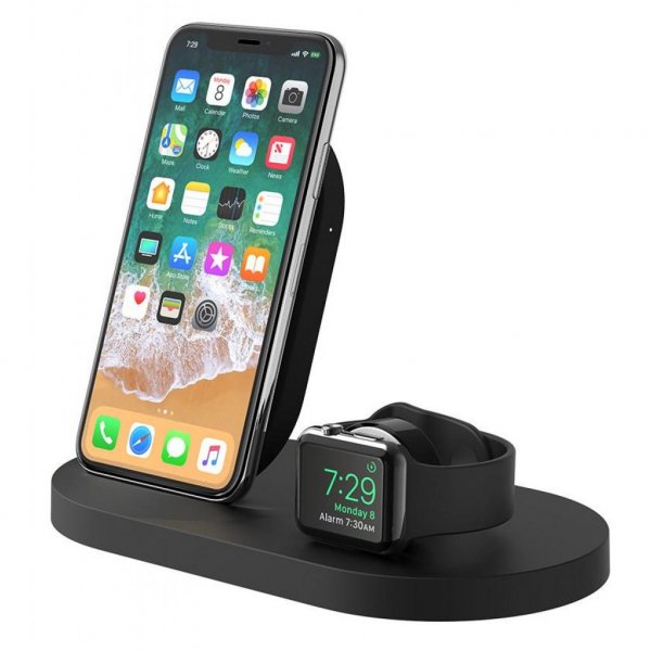 Зарядний пристрій Belkin Qi Wireless iWatch( 1A) + iPhone (7.5W) + USB A 5W/1A , Bk (F8J235VFBLK)