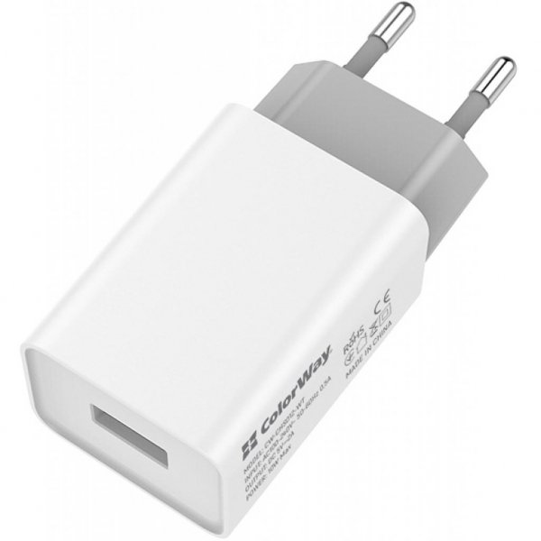 Зарядний пристрій ColorWay 1USB AUTO ID 2A (10W) (CW-CHS012-WT) Зарядний пристрій ColorWay 1USB AUTO ID 2A (10W) (CW-CHS012-WT)