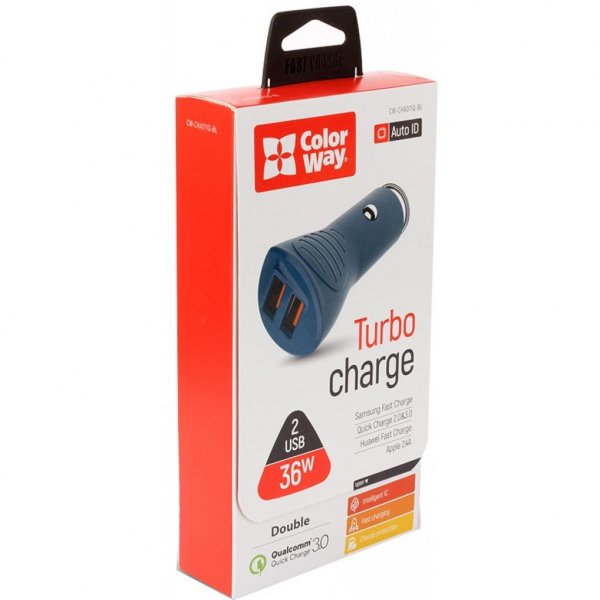 Зарядний пристрій ColorWay 2USB Quick Charge 3.0 (36W) blue (CW-CHA011Q-BL)