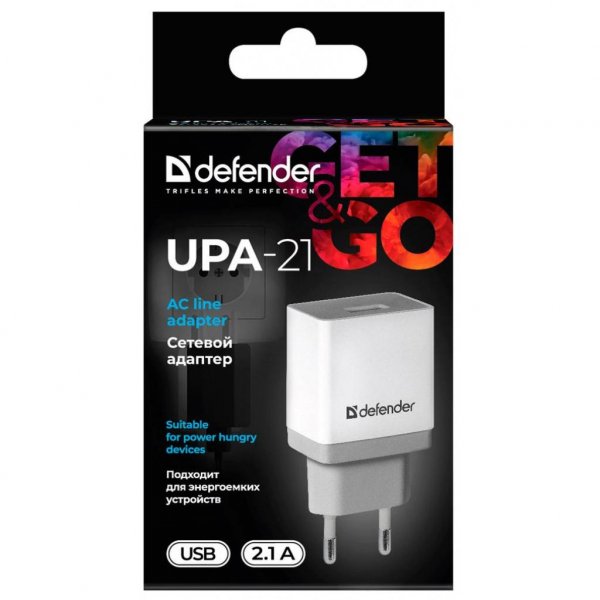 Зарядний пристрій Defender UPA-21 white, 1xUSB, 5V / 2.1A (83571)