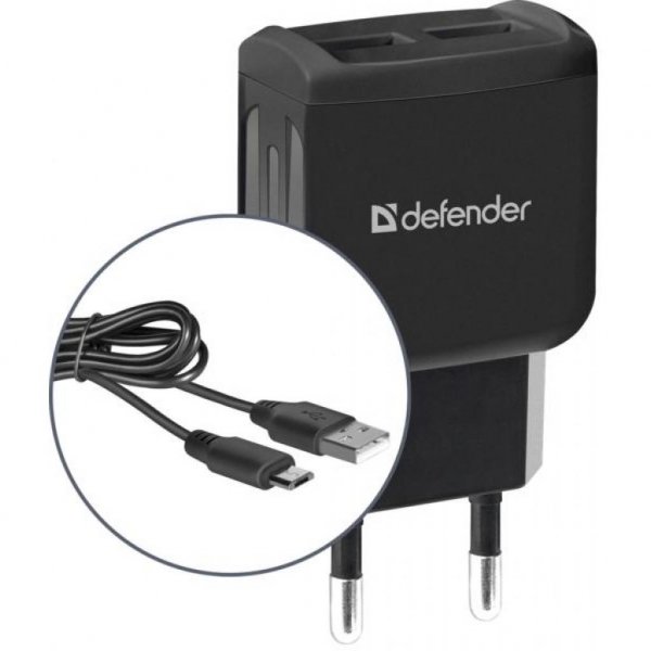 Зарядний пристрій Defender UPС-21 2xUSB,5V/2.1А кабель microUSB (83581)