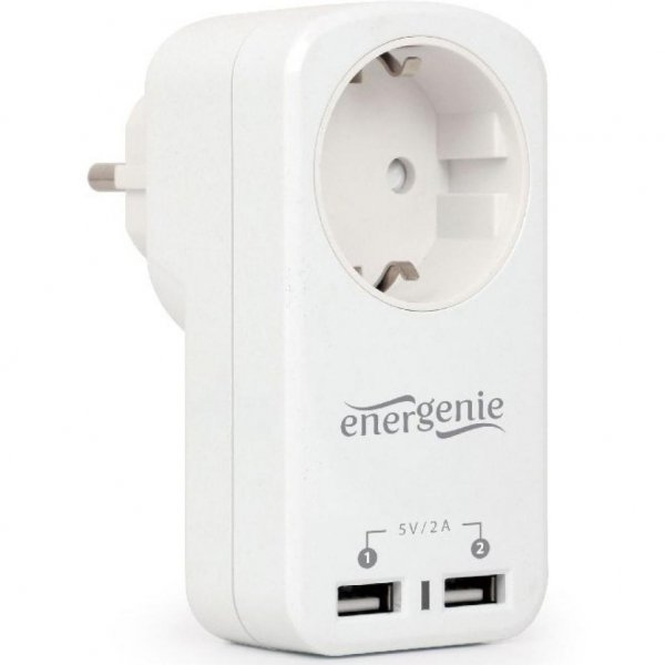 Зарядний пристрій EnerGenie 2 USB по 2.1A з наскрізною розеткою (EG-ACU2-01-W)