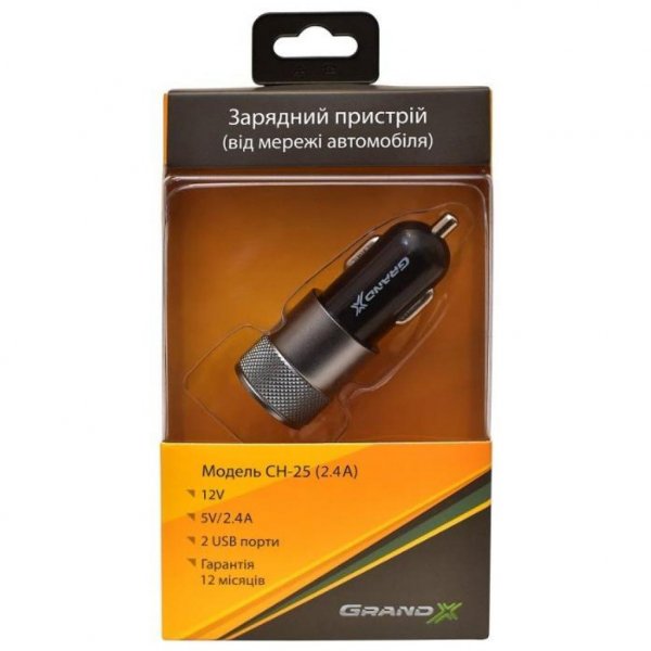 Зарядний пристрій Grand-X 5V 2,1A Black + кабель USB-Lightning (CH15LTB)