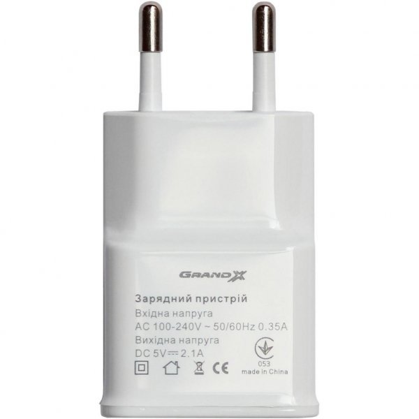 Зарядний пристрій Grand-X 5V 2.1A White (CH-03W)