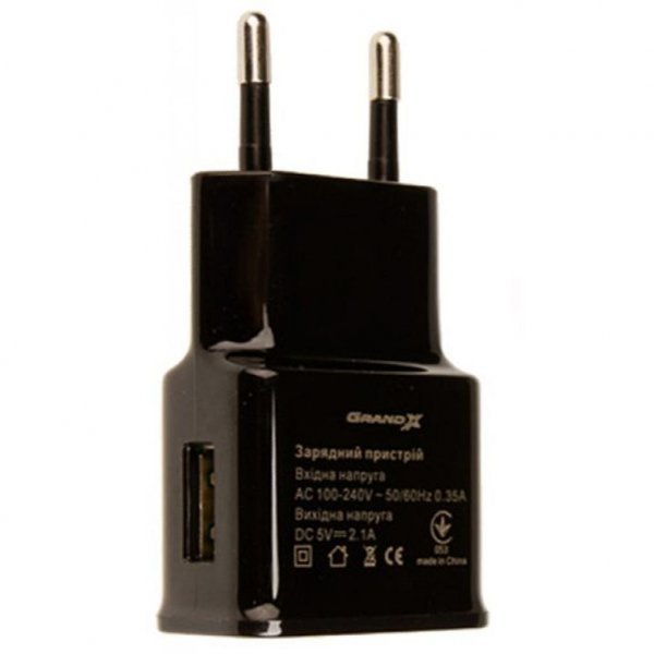 Зарядний пристрій Grand-X CH-03B (5V/2,1A) Black (CH-03B)