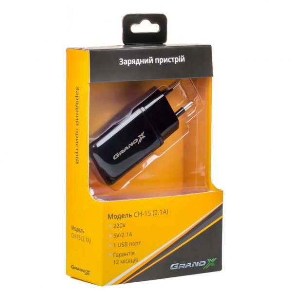 Зарядний пристрій Grand-X CH-15UMB (5V/2,1A + DC кабель 2,4А USB -> Micro USB 1m) Black (CH-15UMB) Зарядний пристрій Grand-X CH-15UMB (5V/2,1A + DC кабель 2,4А USB -> Micro USB 1m) Black (CH-15UMB)