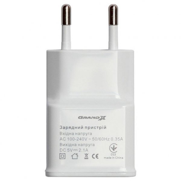 Зарядний пристрій Grand-X USB 5V 2,1A White + кабель USB -> micro USB, Cu (CH-03UMW)