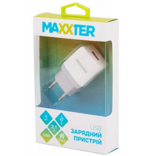 Зарядний пристрій Maxxter 1 USB, 5V/2.1A (UC-24A)