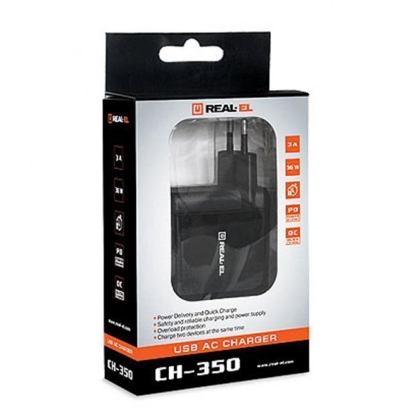Зарядний пристрій REAL-EL CH-350 black (EL123160017)