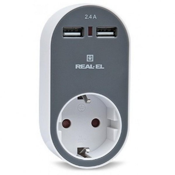 Зарядний пристрій REAL-EL USB-пристроїв + розетка (CS-20)