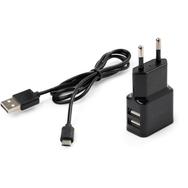 Зарядний пристрій Vinga 2 Port USB Wall Charger 2.1A + microUSB кабель (VCPWCH2USB2ACMBK)