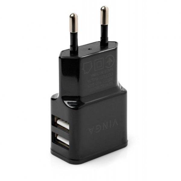 Зарядний пристрій Vinga 2 Port USB Wall Charger 2.1A (VCPWCH2USB2ABK)